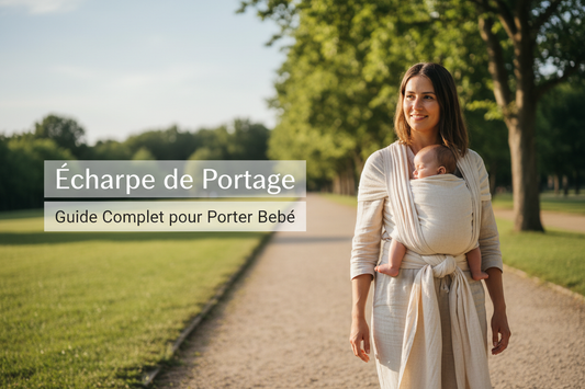 Echarpe de portage moderne avec maman et bebe en balade exterieur