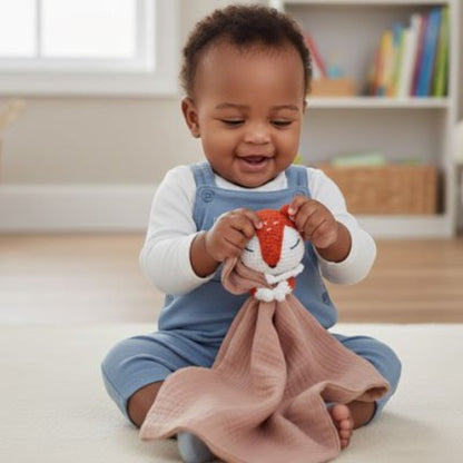 Doudou renard tricoté à la main pour bébé curieux