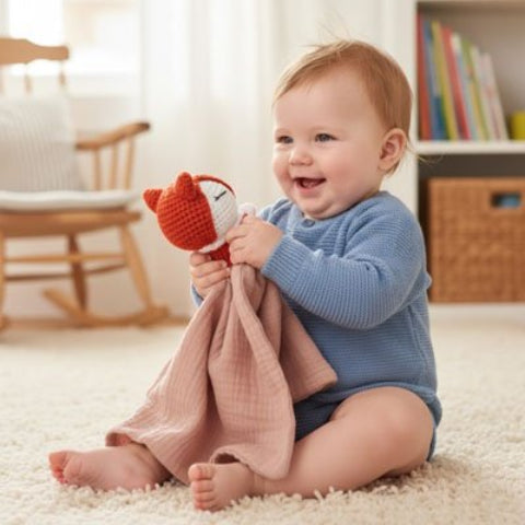Doudou renard amovible avec tête crochetée adorable