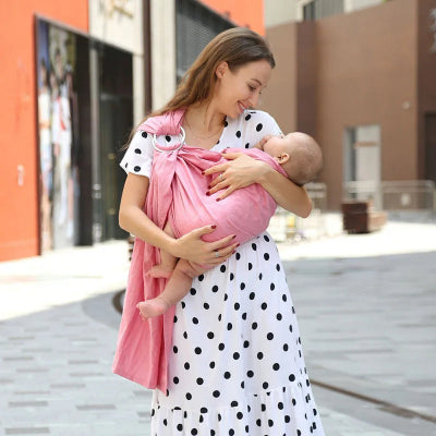 Écharpe de portage bébé maman rose