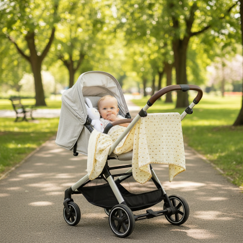 couverture bébé douce et respirante pour poussette lors des promenades