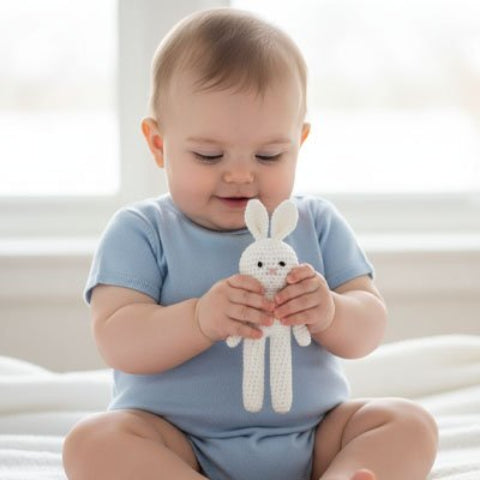 Doudou lapin beige en crochet fait main