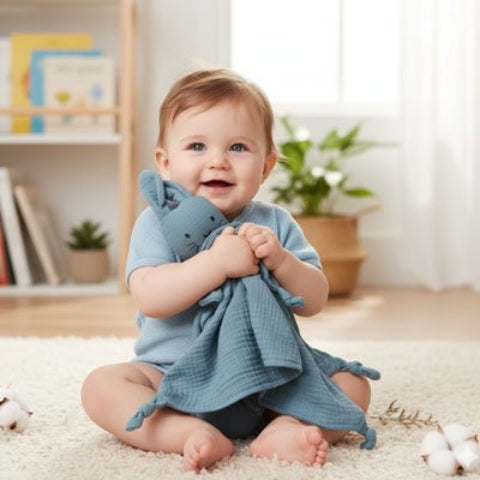 Doudou lapin terracotta au toucher réconfortant