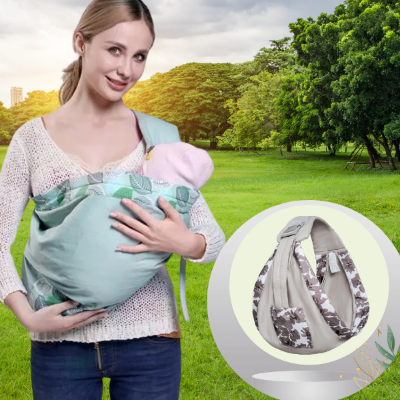 Maman portant bébé écharpe de portage gris