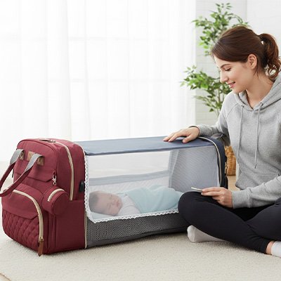 Sac a langer 3 en 1 avec lit de voyage integre pour bebe