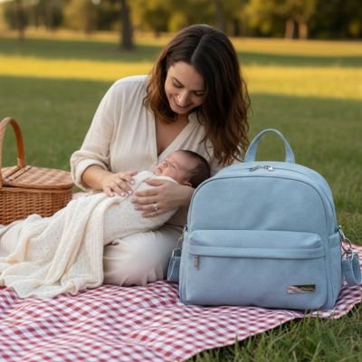 Sac a langer a dos bicolore motifs graphiques modernes