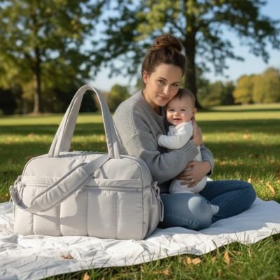 Sac a langer bebe matelassé beige design élégant