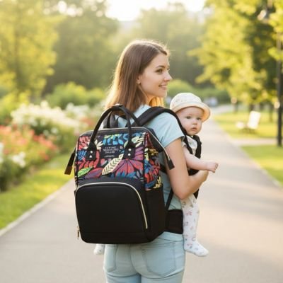 Sac a langer bi-matière imperméable au design floral moderne