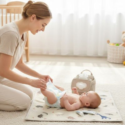 Tapis à langer nomade utilisé pour le change de bébé